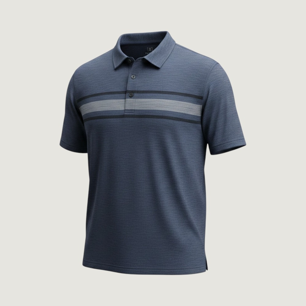George Mens Blue Heather Striped Short Sleeve Polo‎ Shirt size 2XL Stretch
